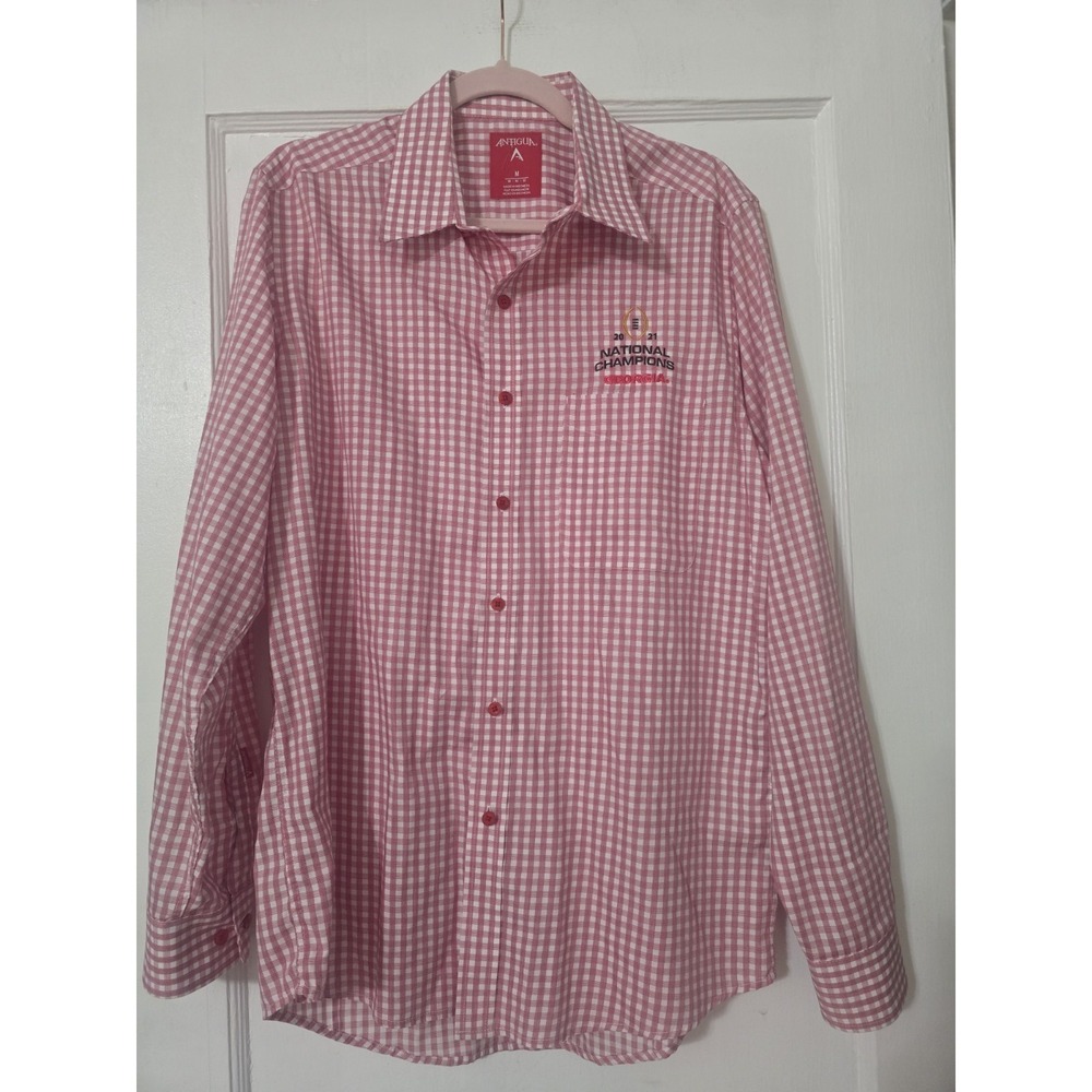Georgia Bulldogs Shirt Mens Medium Red Plaid Button Up Antigua 2021 Champions‎
